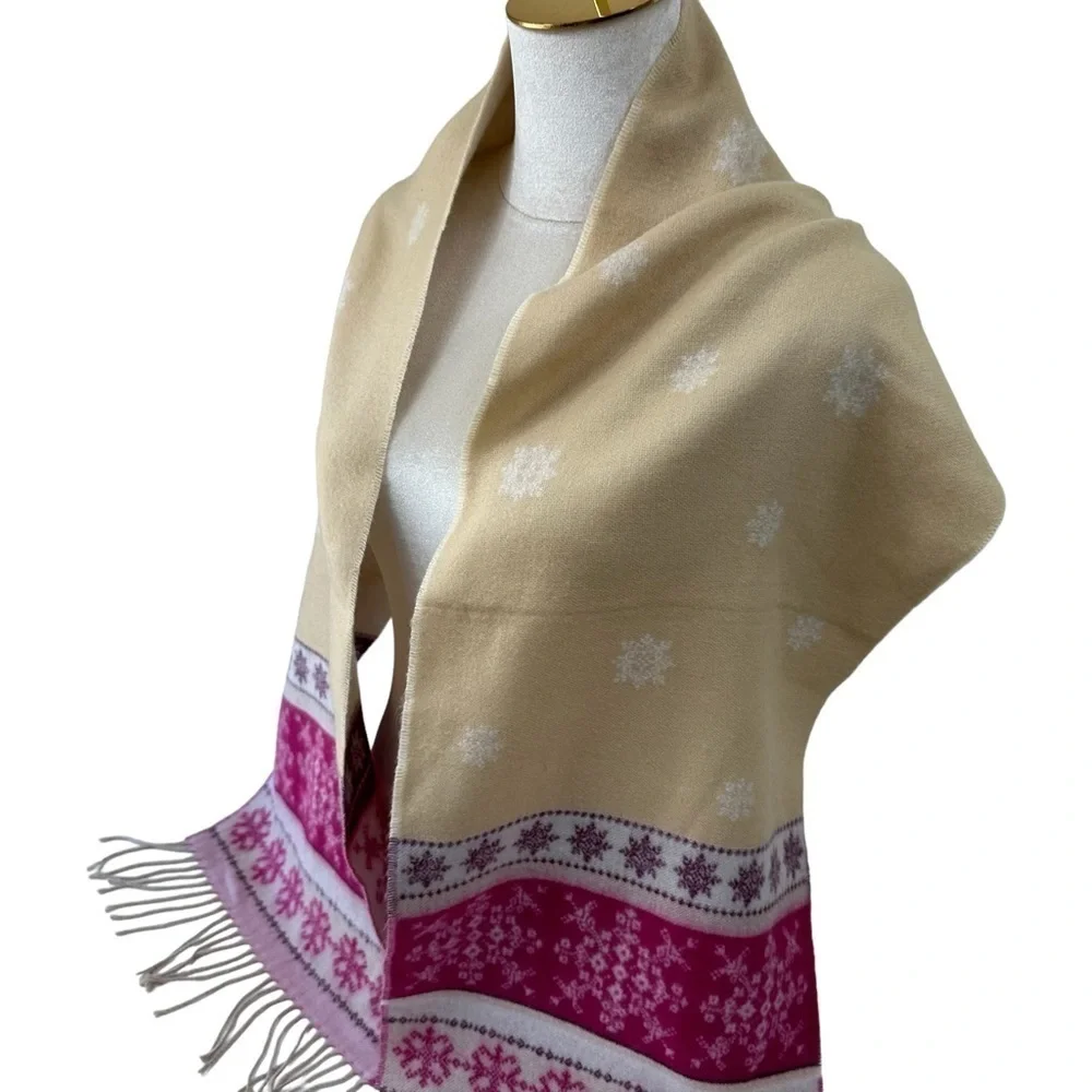 V. FRASS Cashmink Pink and Tan Pattern Scarf